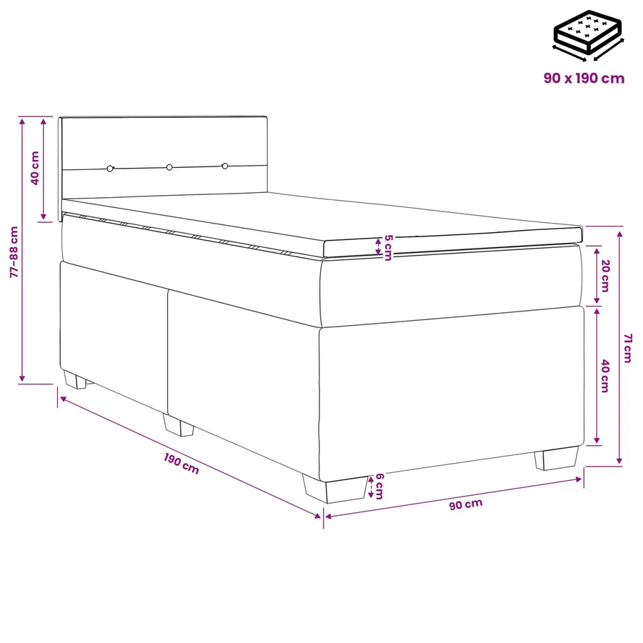 Lit boxspring avec matelas Bleu 90 x 190 cm Tissu - 10