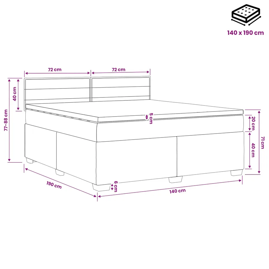 Lit boxspring avec matelas Bleu 140 x 190 cm Tissu - 10