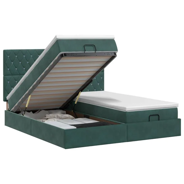 Lit ottoman avec matelas 2 pcs Vert foncé Velours