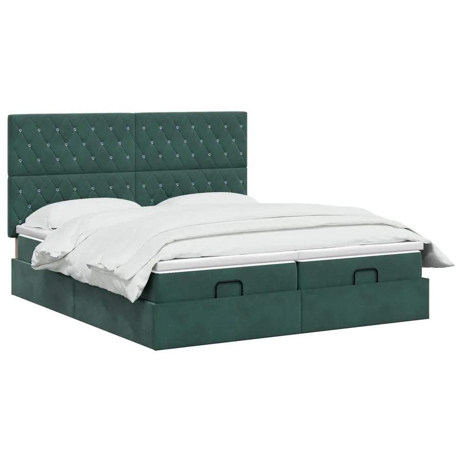 Lit ottoman avec matelas 2 pcs Vert foncé Velours - 2