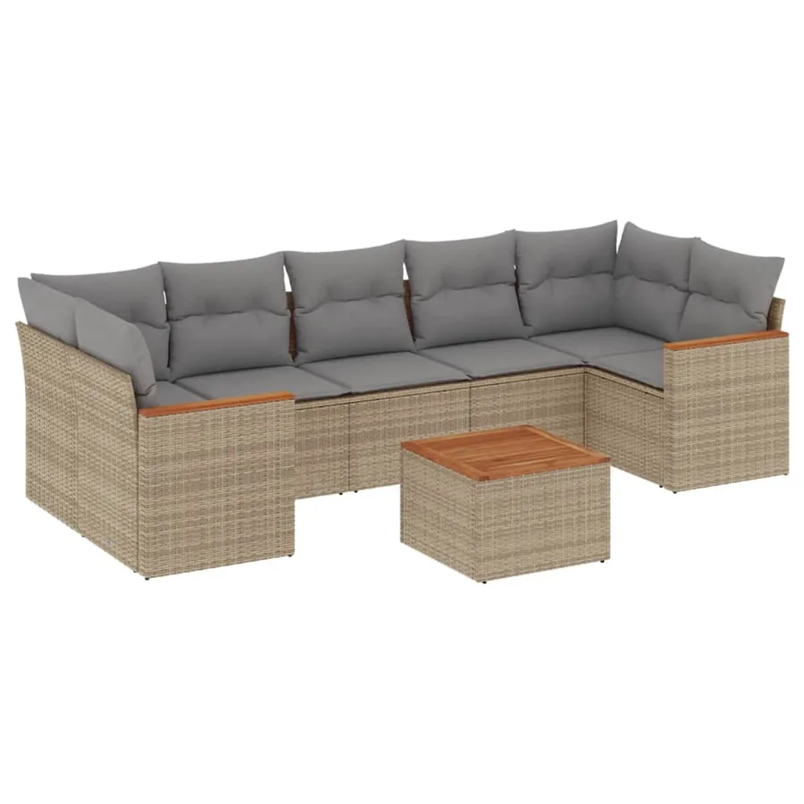 Salon de jardin avec coussins 8pcs mélange beige résine tressée - 2