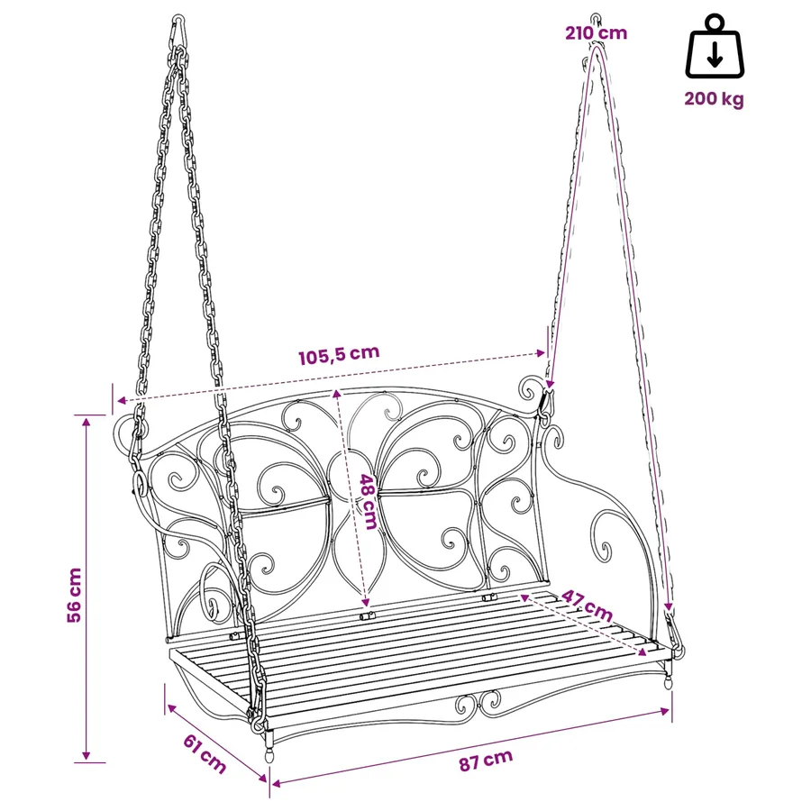 Banc Balançoire Acier 105,5 x 61 x 56 cm Blanc antique - 7