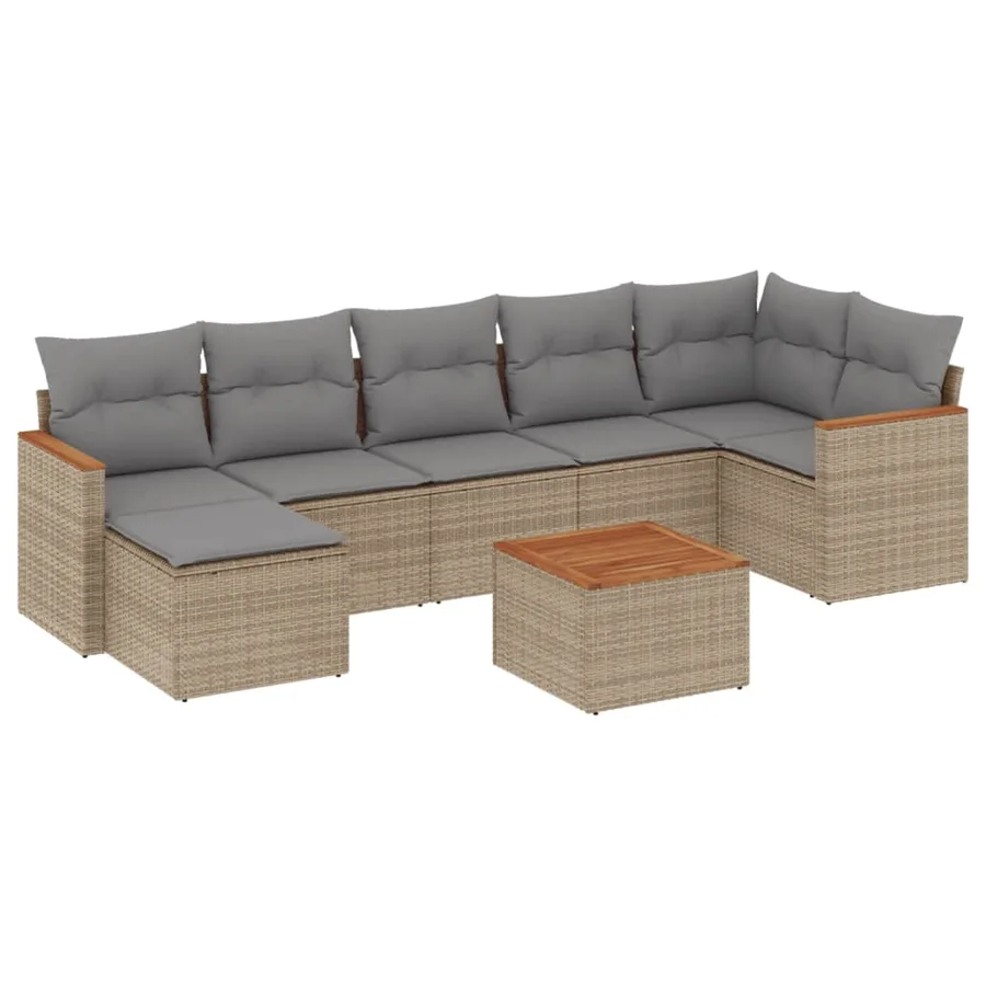 Salon de jardin avec coussins 8pcs mélange beige résine tressée - 2