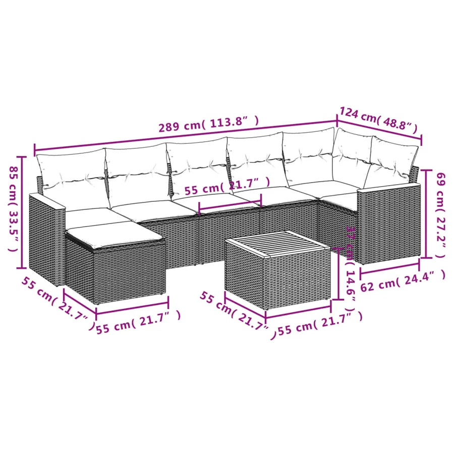 Salon de jardin avec coussins 8pcs mélange beige résine tressée - 9