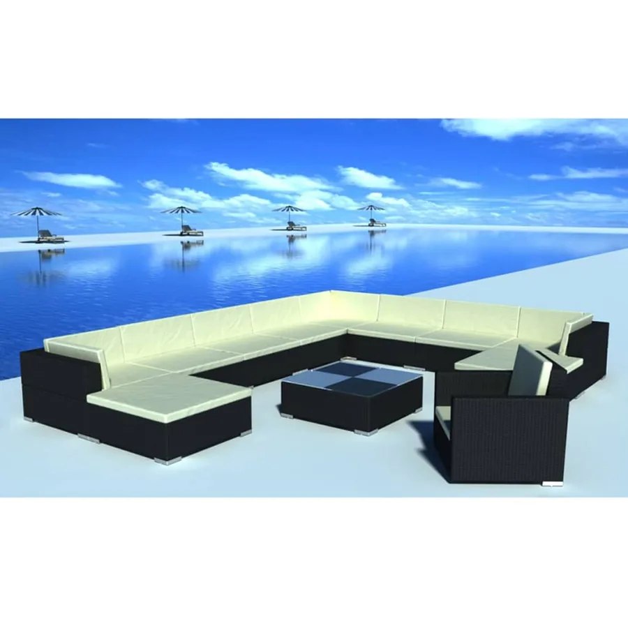 Salon de jardin 12 pcs avec coussins résine tressée noir