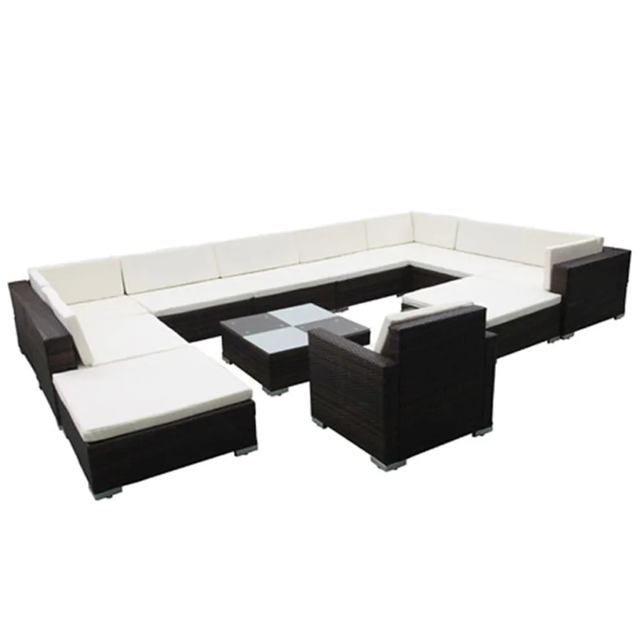 Salon de jardin 12 pcs avec coussins résine tressée noir - 2