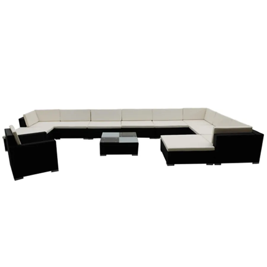 Salon de jardin 12 pcs avec coussins résine tressée noir - 3
