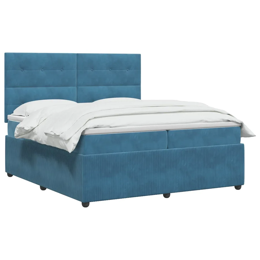 Lit boxspring LED avec matelas Bleu 200 x 200 cm Velours - 2