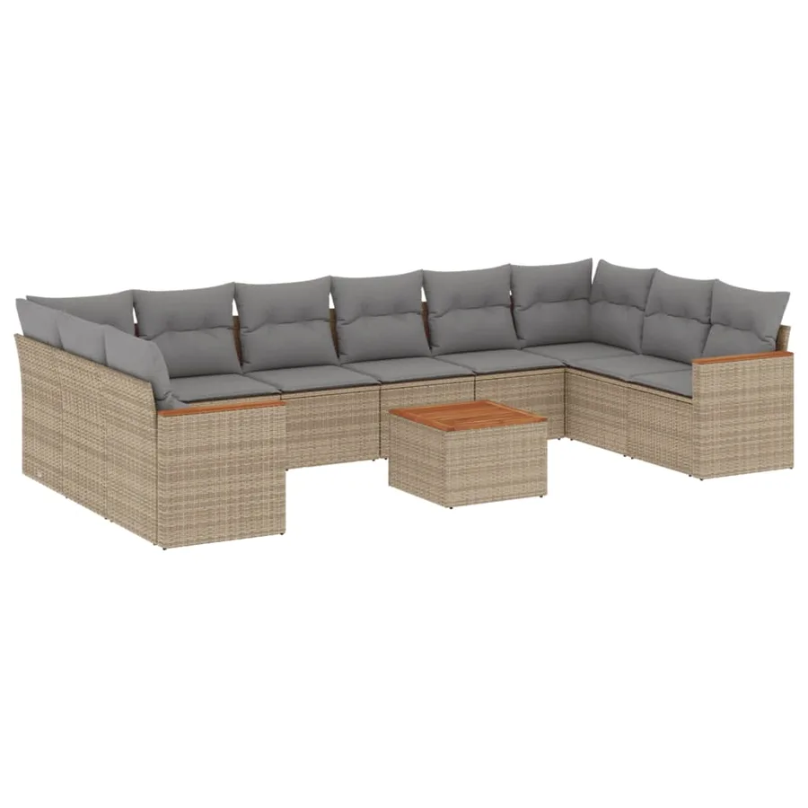 Salon de jardin et coussins 11 pcs mélange beige résine tressée - 2