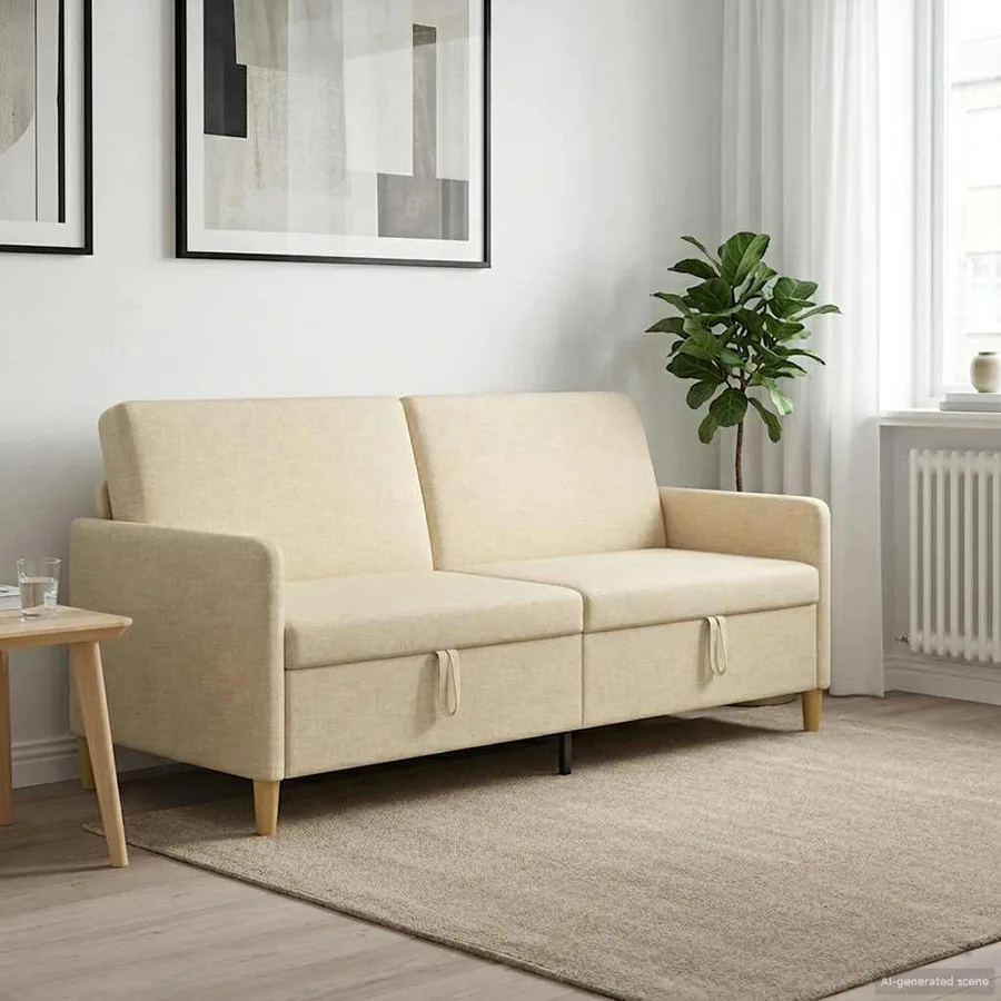 Sofa avec rangement Crème 192 x 78 x 87 cm Polyester