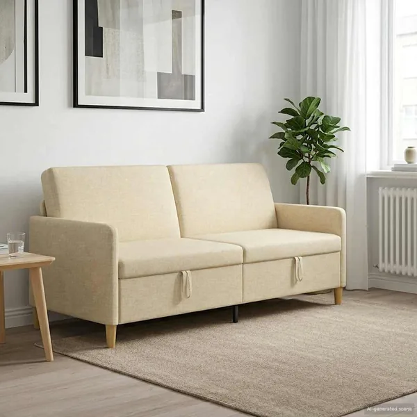 Sofa avec rangement Crème 192 x 78 x 87 cm Polyester