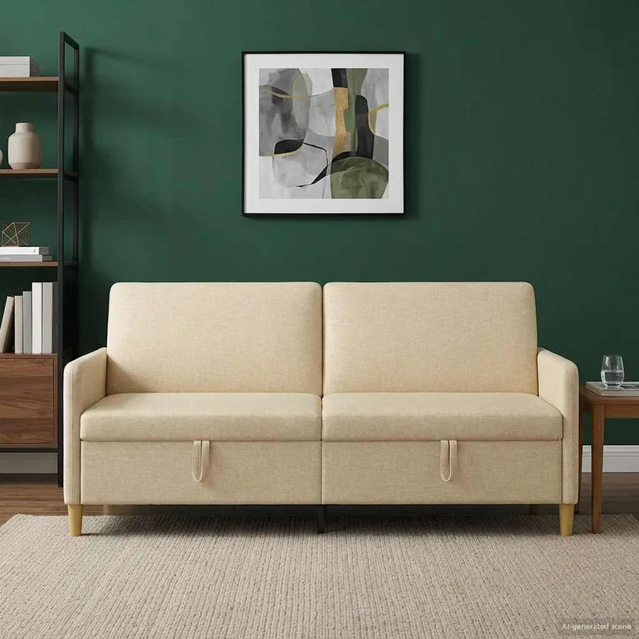 Sofa avec rangement Crème 192 x 78 x 87 cm Polyester - 3