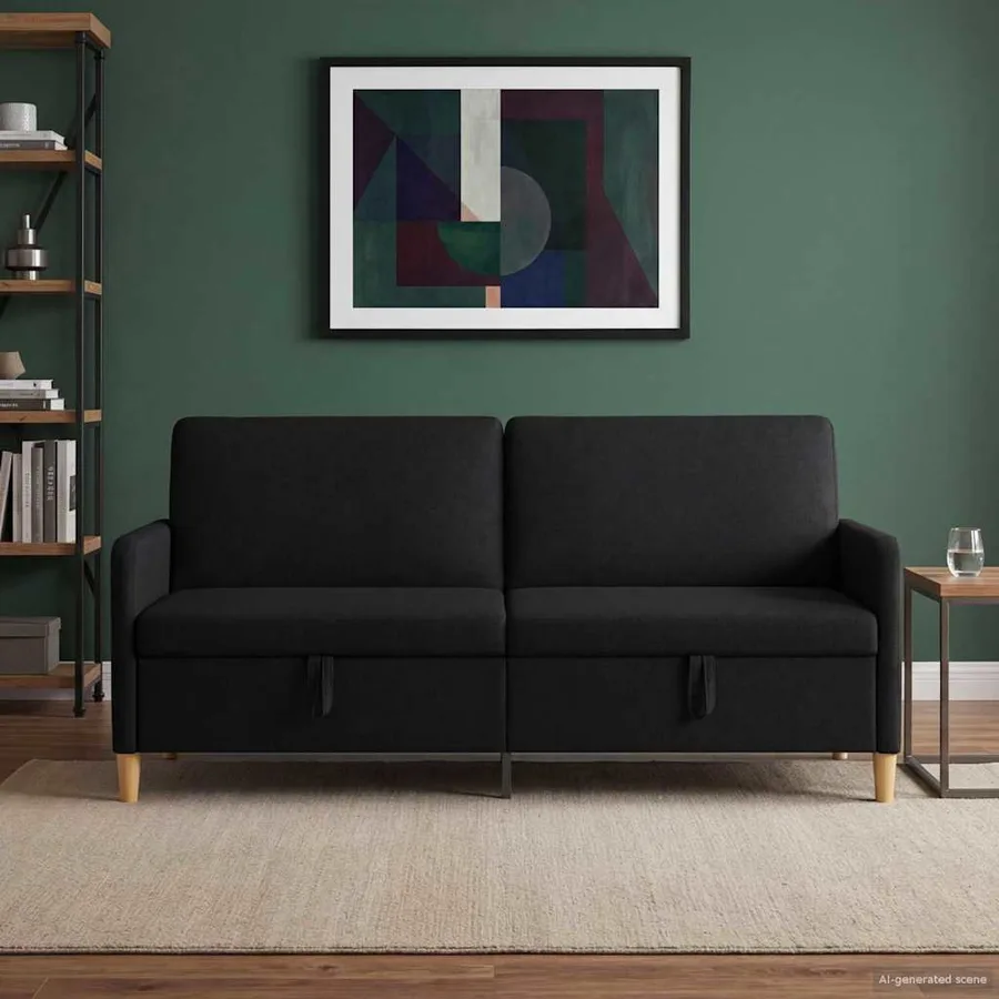 Sofa avec rangement Noir 192 x 78 x 87 cm Polyester - 3