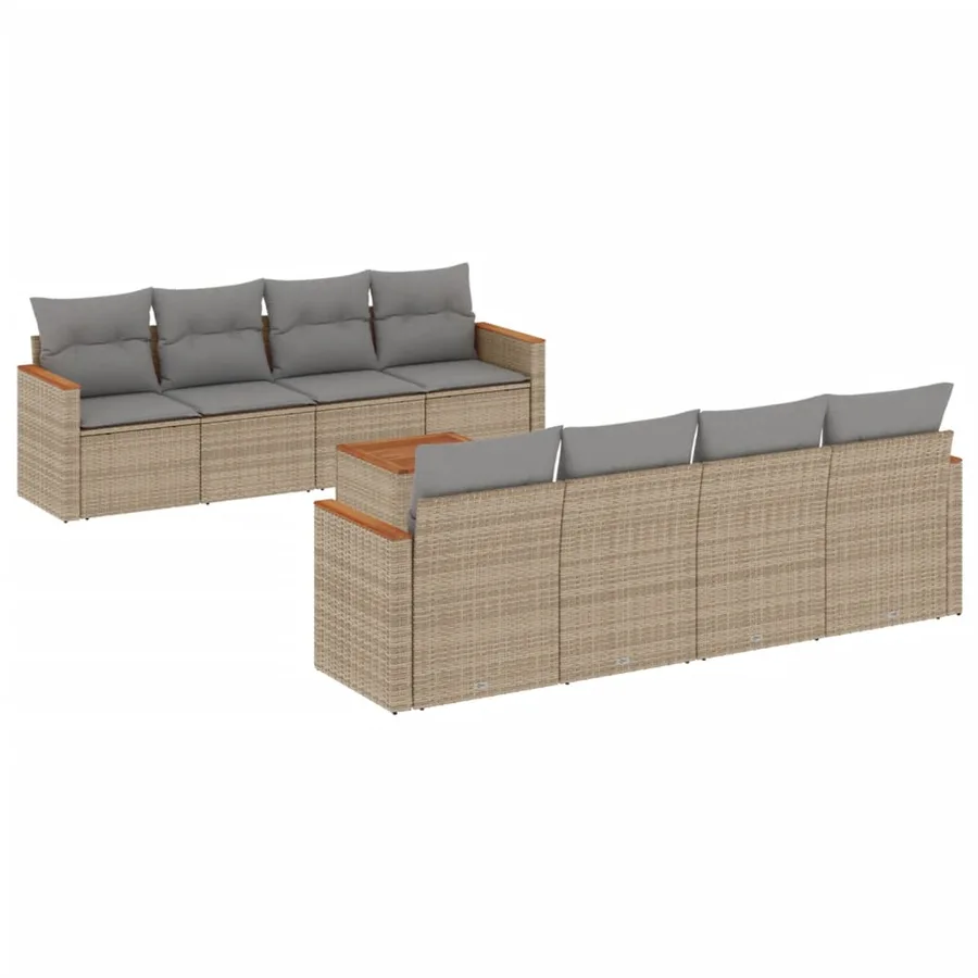 Salon de jardin avec coussins 9pcs mélange beige résine tressée - 2