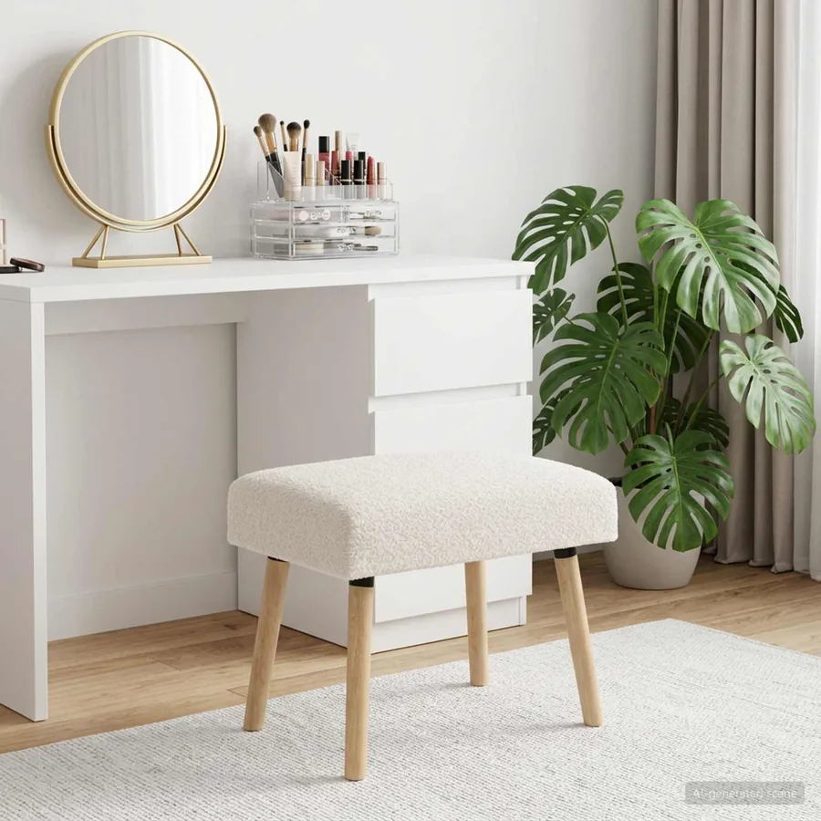 banc Uni Crème 60 x 40 x 45 cm Bouclé