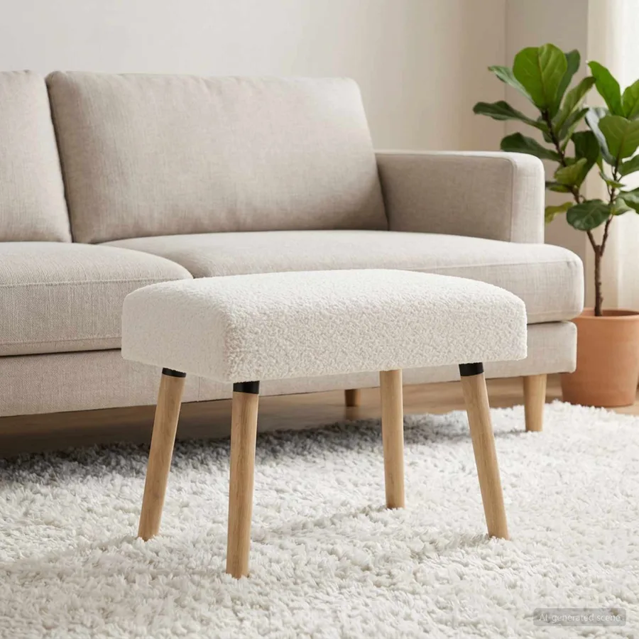 banc Uni Crème 60 x 40 x 45 cm Bouclé - 4
