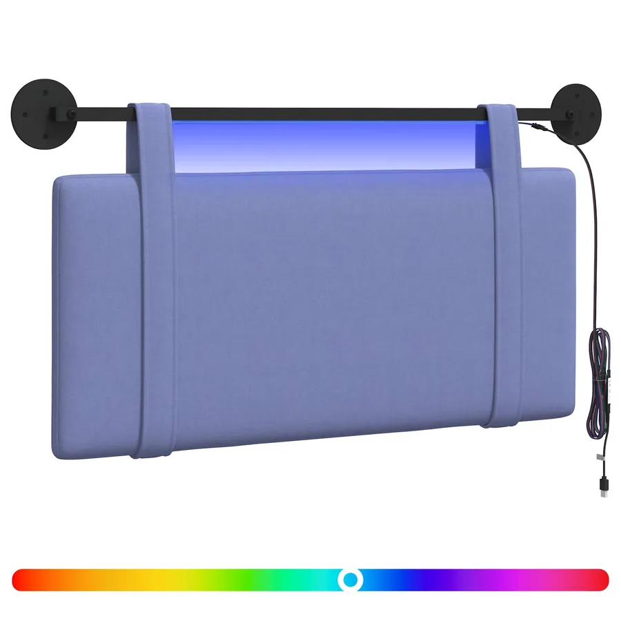 Tête de lit suspendue Avec lumière LED Bleu denim Tissu - 2