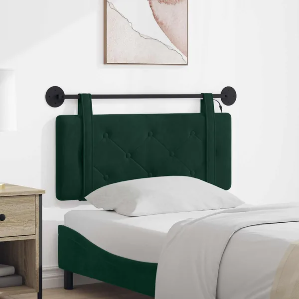 Tête de lit suspendue Avec lumière LED Vert foncé Velours