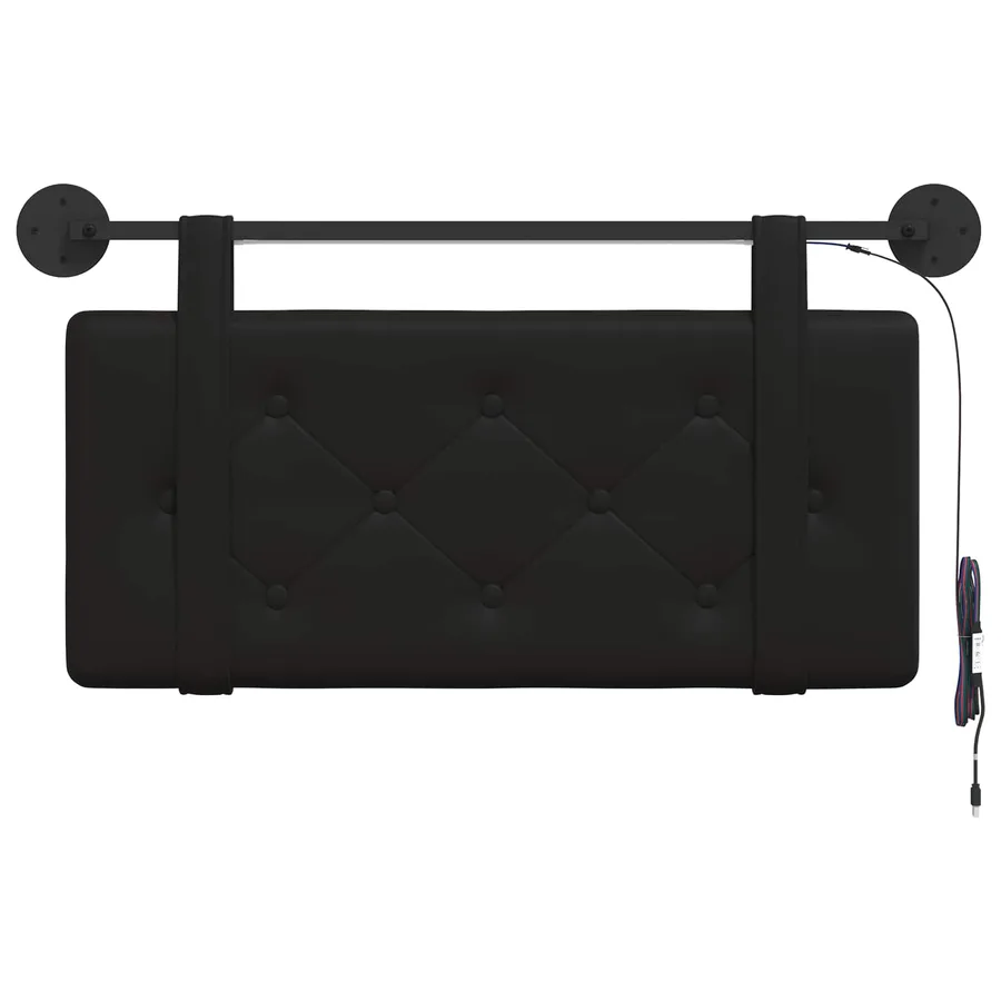 Tête de lit suspendue Avec lumière LED Noir Simili cuir - 6