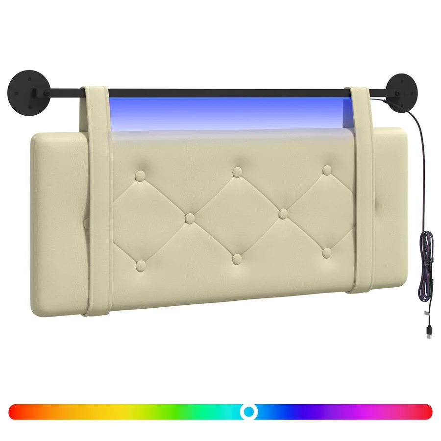 Tête de lit suspendue Avec lumière LED Crème Simili cuir - 2
