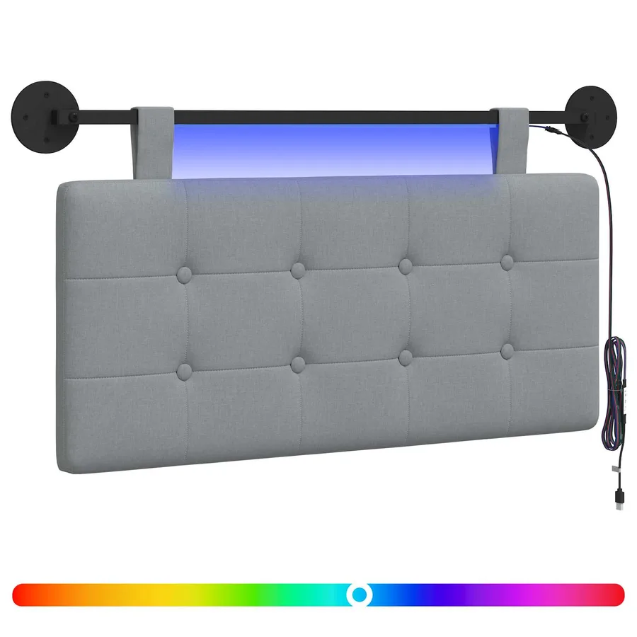 Tête de lit suspendue Avec lumière LED Gris clair Tissu - 2