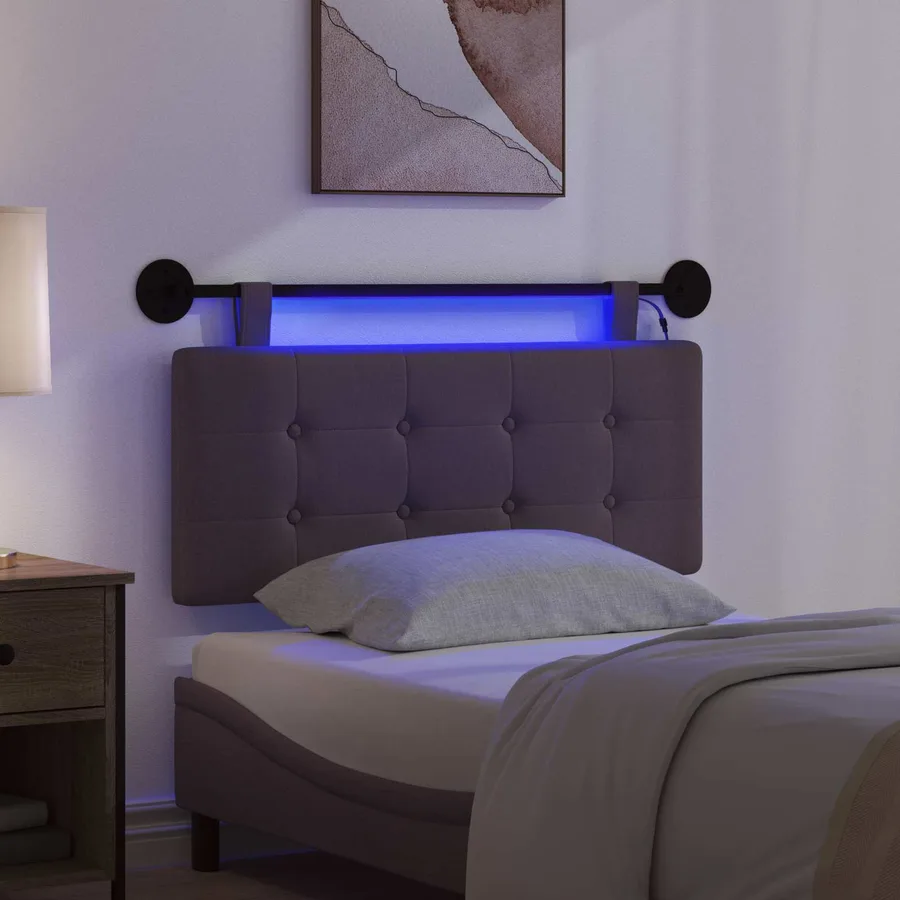 Tête de lit suspendue Avec lumière LED Marron foncé Tissu - 5