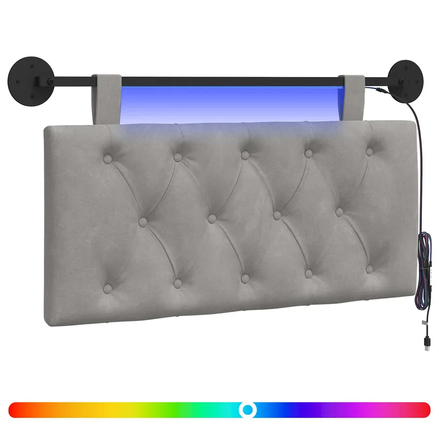 Tête de lit suspendue Avec lumière LED Gris clair Velours - 2