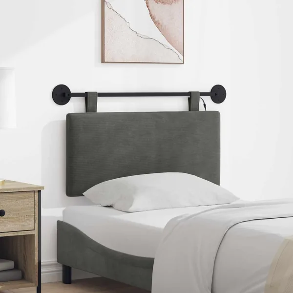 Tête de lit suspendue Gris foncé Tissu en velours côtelé