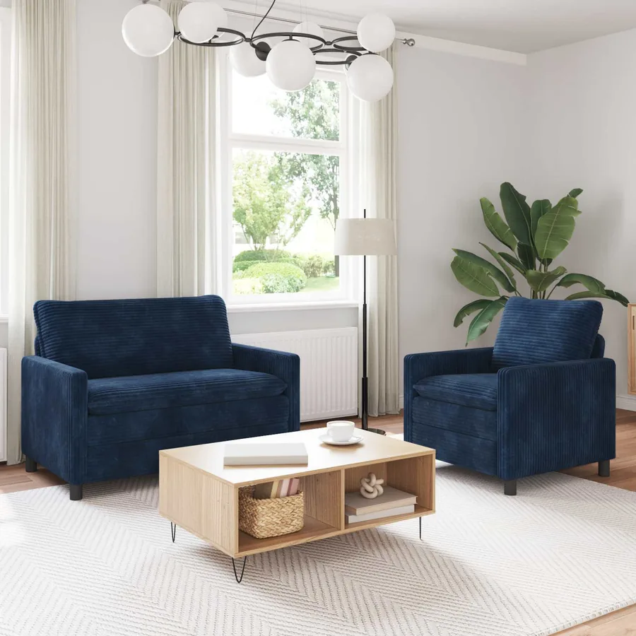 Ensemble de Canapés 2 pcs Bleu marine Polyester