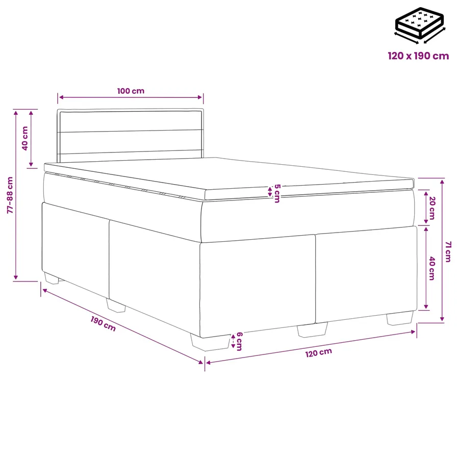 Lit boxspring avec matelas Noir 120 x 190 cm Tissu - 10