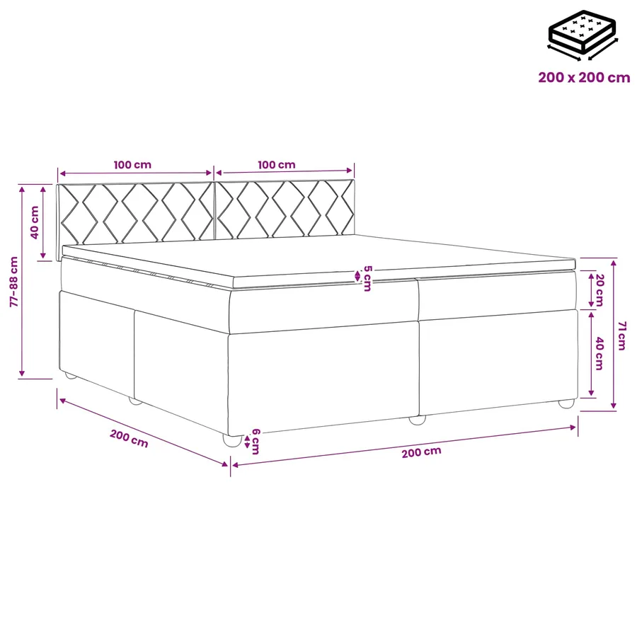 Lit boxspring avec matelas Bleu 200 x 200 cm Tissu - 10