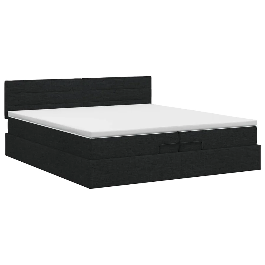 Lit ottoman avec matelas Noir 200 x 200 cm Tissu - 7
