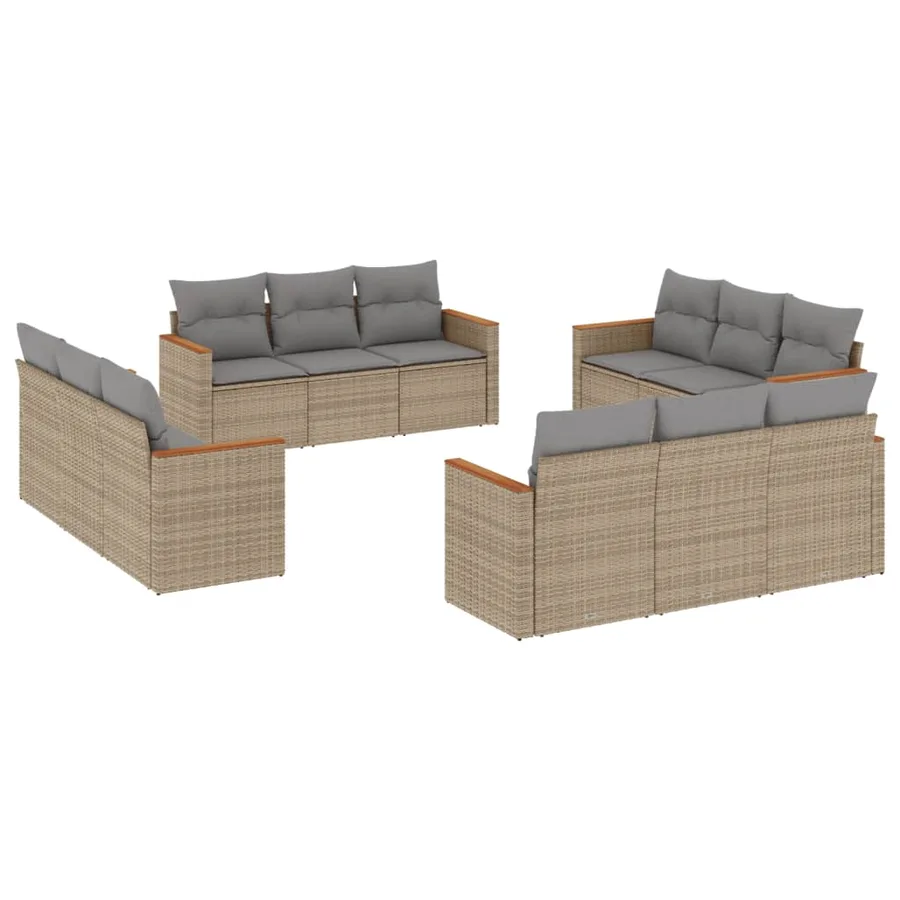 Salon de jardin et coussins 12 pcs mélange beige résine tressée - 2
