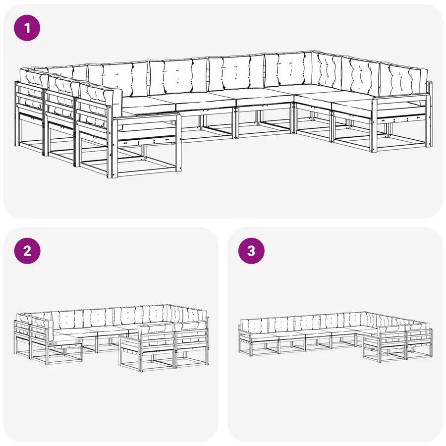 Ensemble de canapés d'extérieur 9 pcs Blanc et gris clair - 7