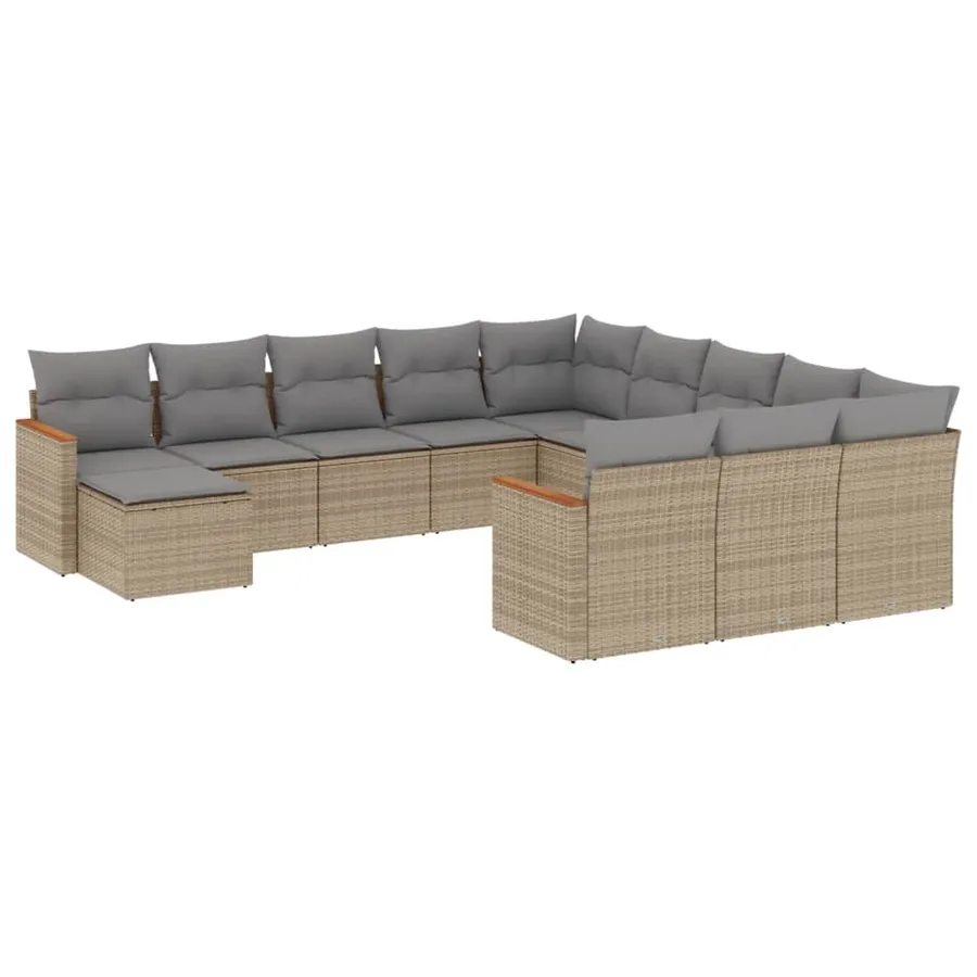 Salon de jardin et coussins 12 pcs mélange beige résine tressée - 2