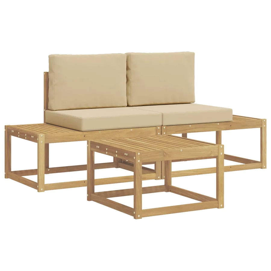 Ensemble de canapés d'extérieur 3 pcs Blanc et Beige Polyester - 2