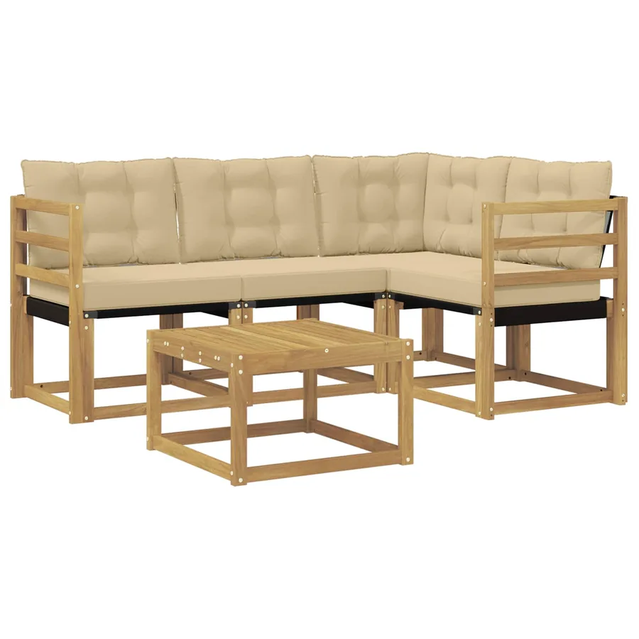 Ensemble de canapés d'extérieur 5 pcs Blanc et Beige - 2