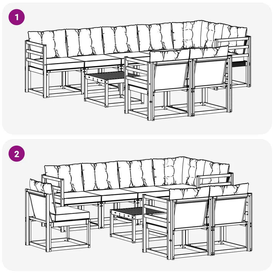 Ensemble de canapés d'extérieur 9 pcs Blanc et gris clair - 9