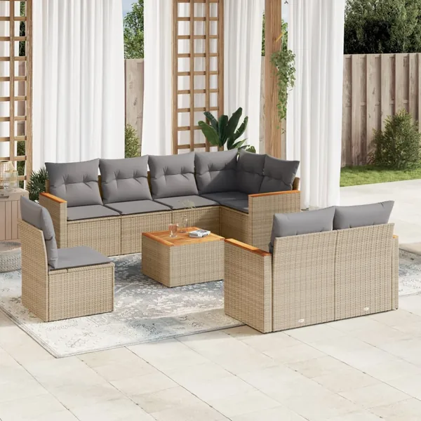 Salon de jardin avec coussins 9pcs mélange beige résine tressée