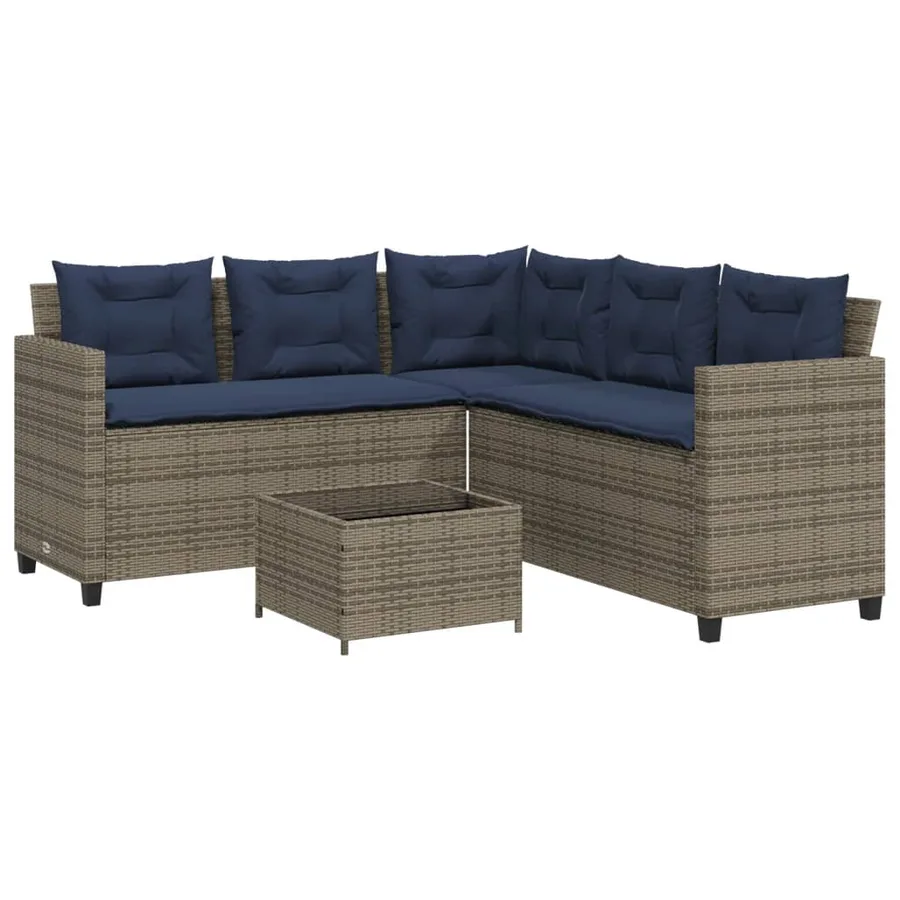 Canapé de jardin avec table et coussins en forme de L gris - 2