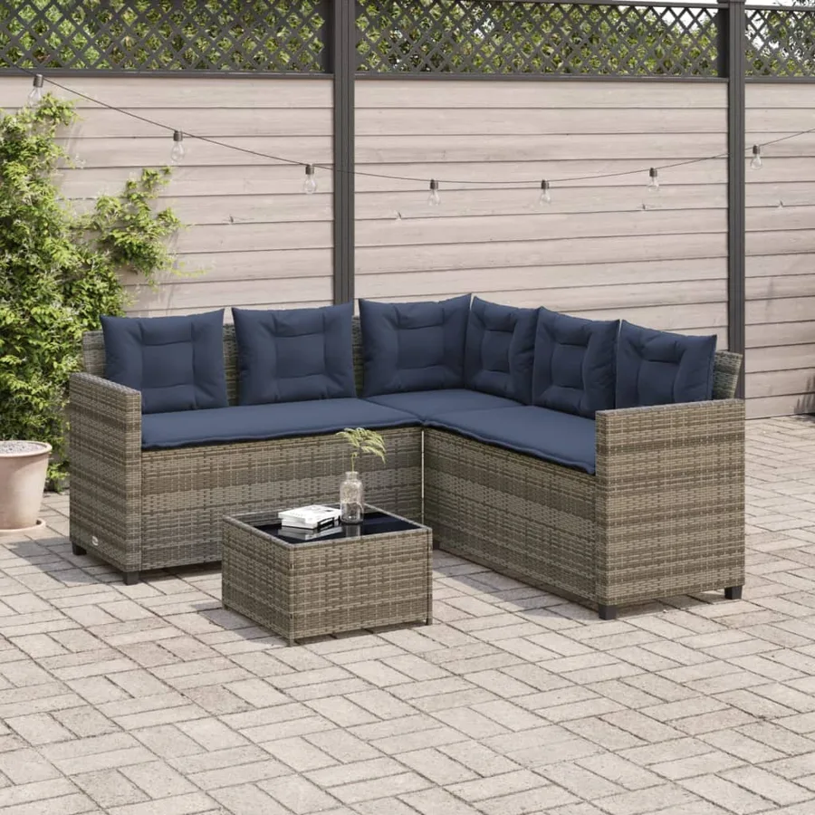 Canapé de jardin avec table et coussins en forme de L gris - 3