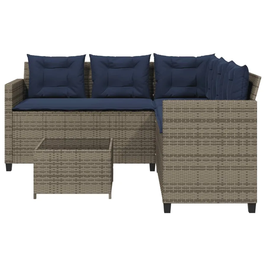 Canapé de jardin avec table et coussins en forme de L gris - 4