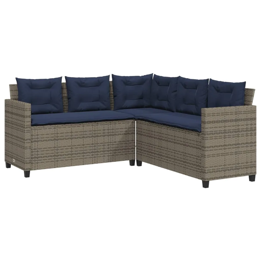 Canapé de jardin avec table et coussins en forme de L gris - 5
