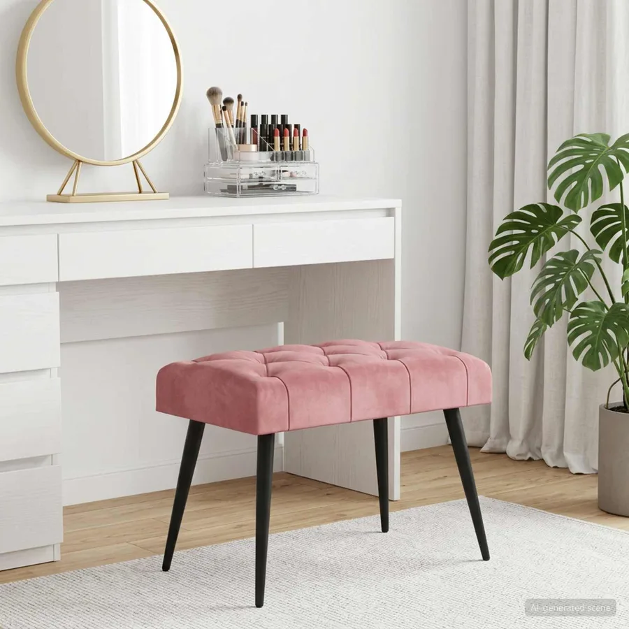 Banc avec capitonnage bouton Rose 60 x 40 x 45 cm Velours - 3