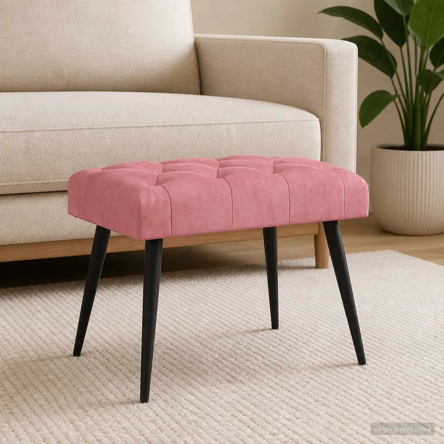 Banc avec capitonnage bouton Rose 60 x 40 x 45 cm Velours - 4