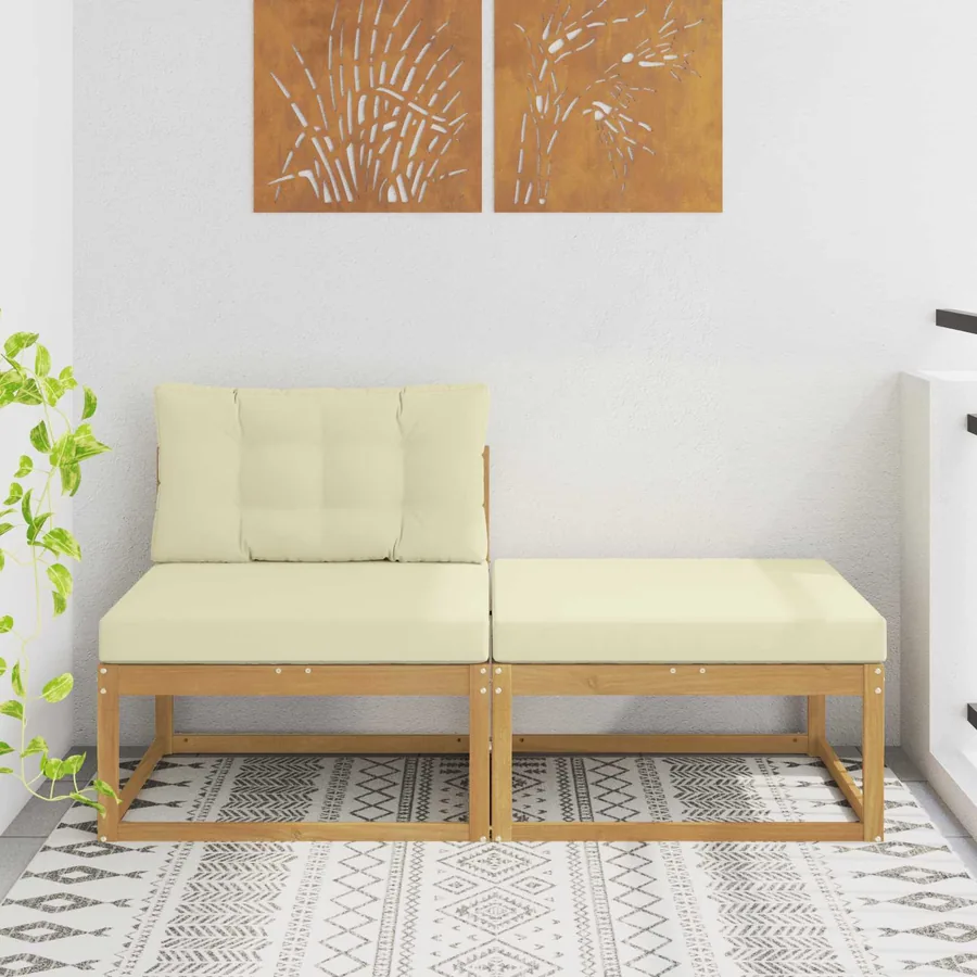 2 Pièce Pouf d'Extérieur Polyester Blanc