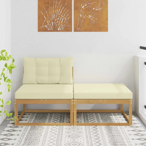 2 Pièce Pouf d'Extérieur Polyester Blanc