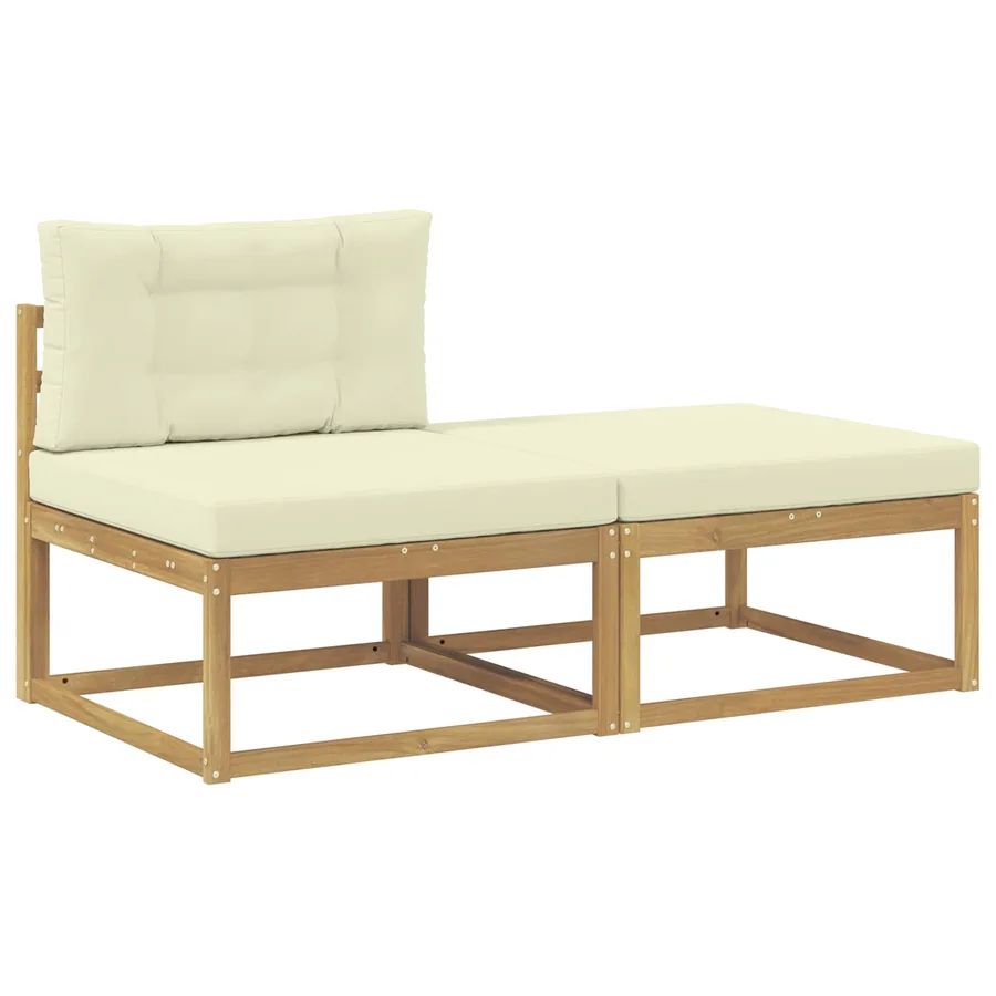 2 Pièce Pouf d'Extérieur Polyester Blanc - 2