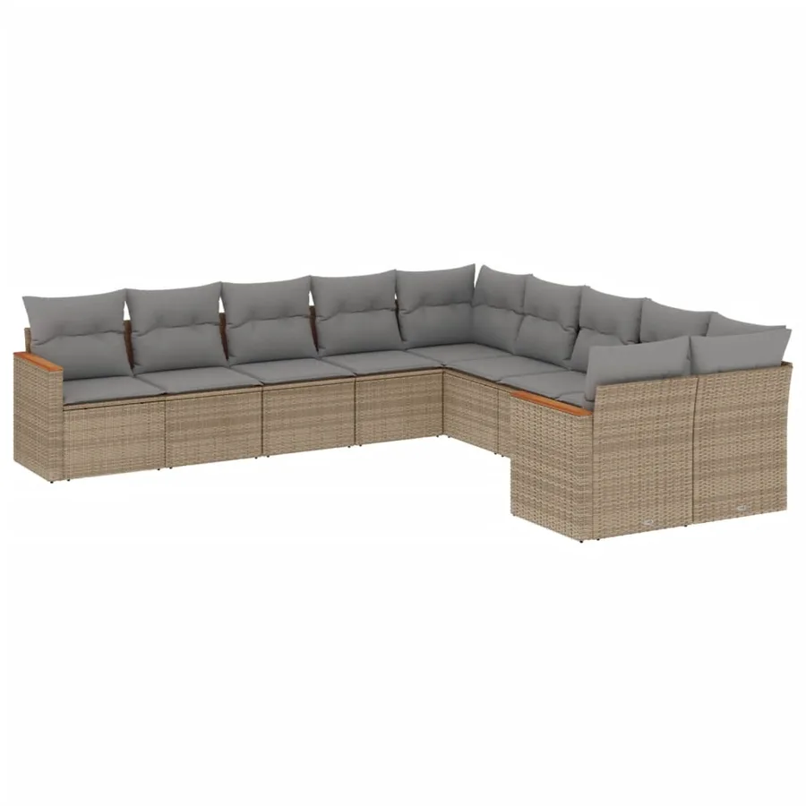 Salon de jardin et coussins 10 pcs mélange beige résine tressée - 2