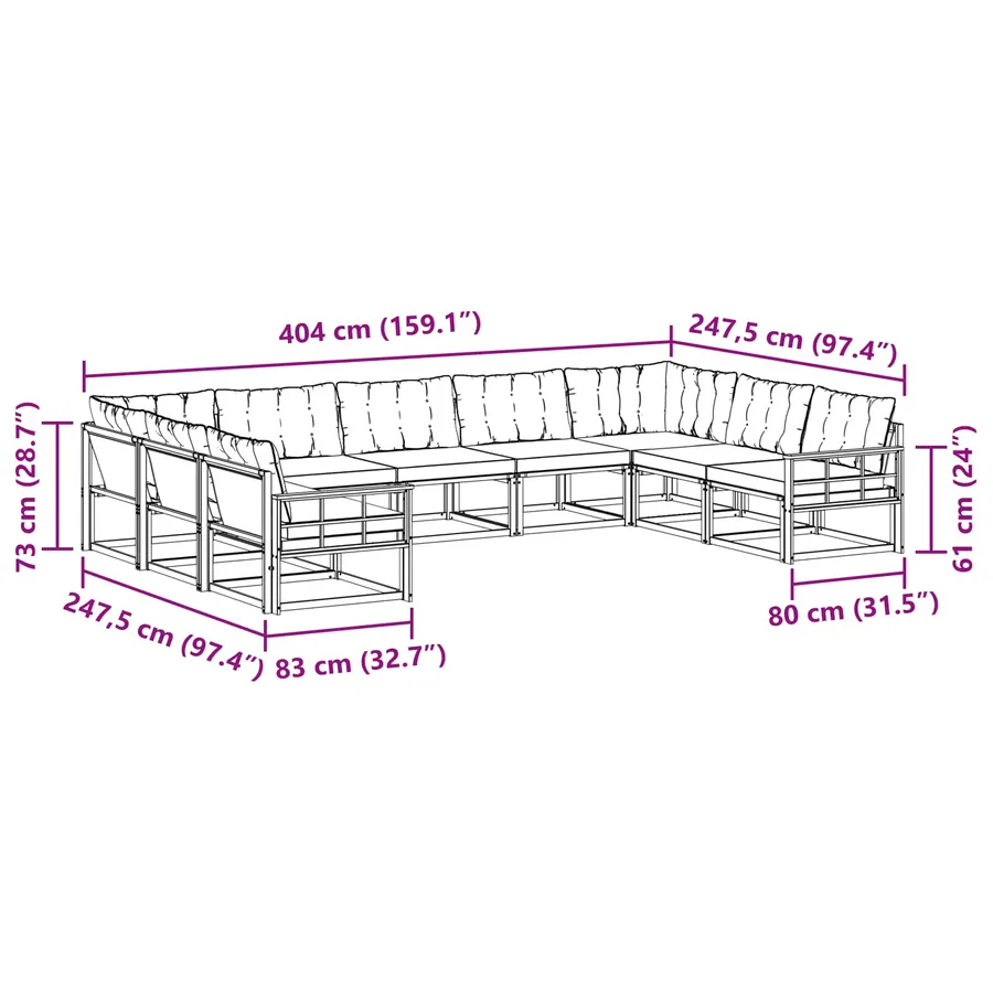 Ensemble de canapés d'extérieur 9 pcs Blanc et noir - 9